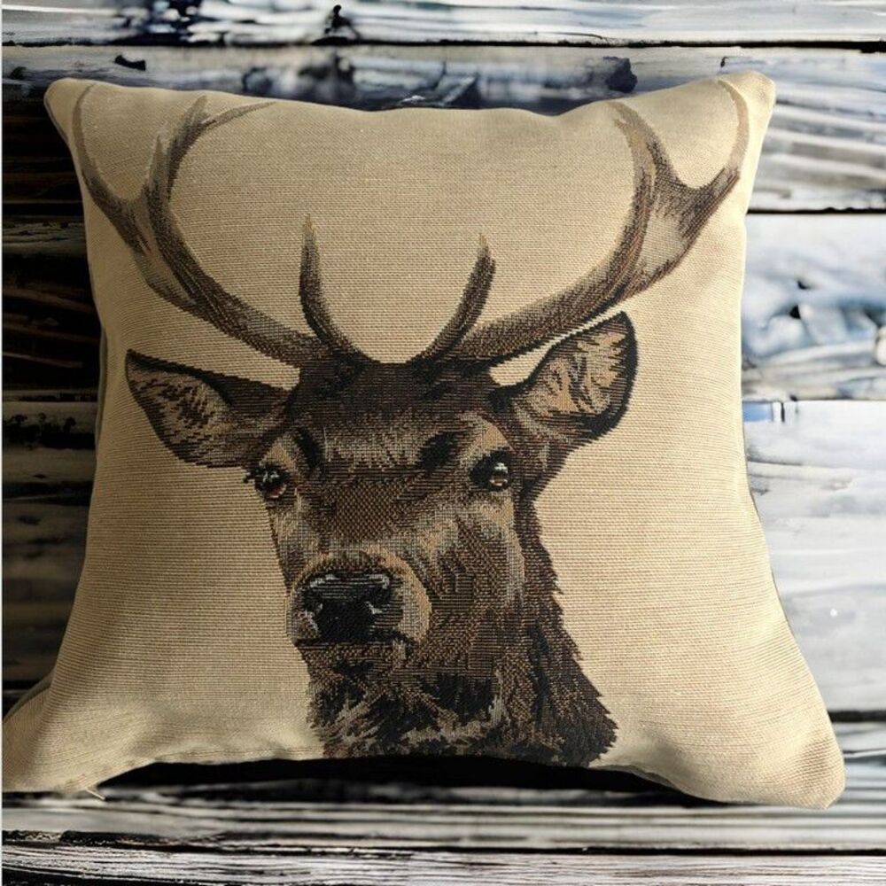 Hines of Oxford Deer Stag Tapestry Throw Pillow Made in England Reindeer 12x12"